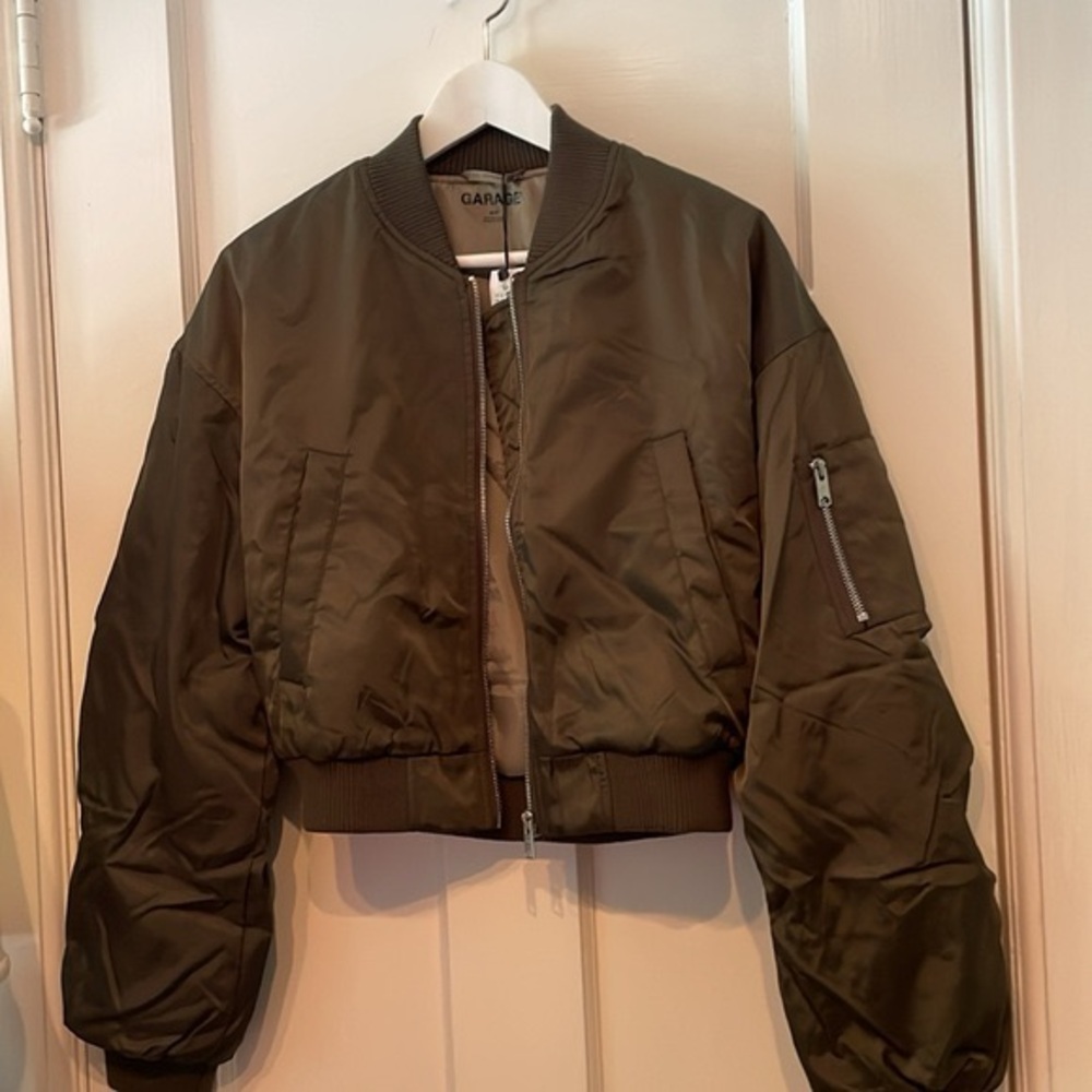 NWT Garage Crop Bomber Olive Night Green
